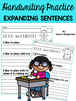 Preview of 1st-2nd Grade Handwriting Practice Worksheets: Expanding Simple Sentences