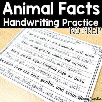 Preview of Handwriting Practice Animal Facts: Grades 1,2,&3 Print and Go