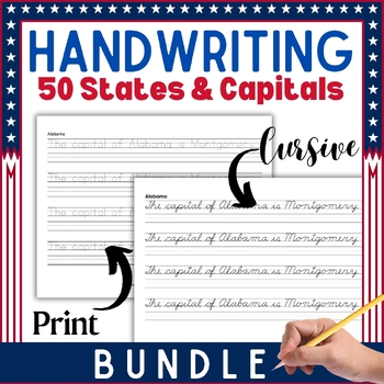 Preview of Handwriting Practice Bundle: 50 U.S. States & Capitals