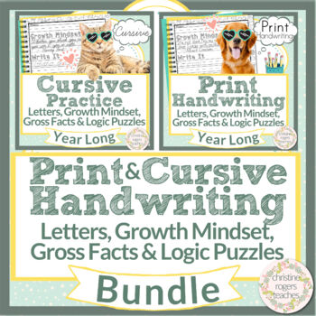 Preview of Handwriting Practice Bundle Cursive and Print Growth Mindset