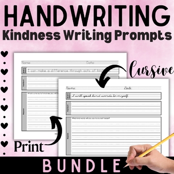 Preview of Handwriting Practice Bundle: Kindness Statements with Writing Prompts