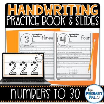 Preview of Numbers to 30 Writing Practice Book and Google Slides