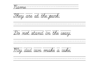 Handwriting Practice Cursive (Script) Sentences with Sight Words