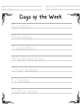 Handwriting Practice Days of the Week by Kate's Lessons and Learnings