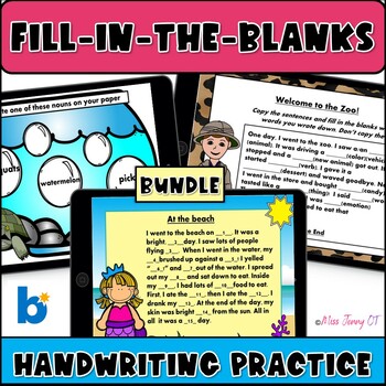 Preview of Handwriting Practice Fill-in-the-Blanks Boom Cards BUNDLE for SPED and OT