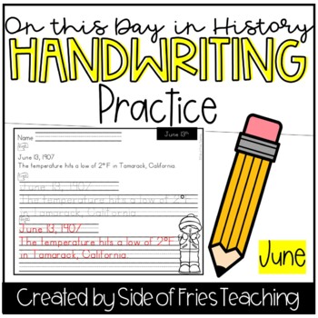 Preview of Handwriting Practice Monthly Worksheets: June This Day in History