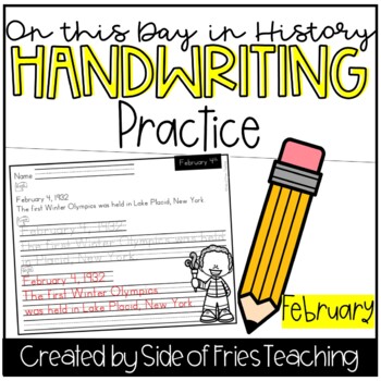 Preview of Handwriting Practice Monthly Worksheets: On this Day in History (February)