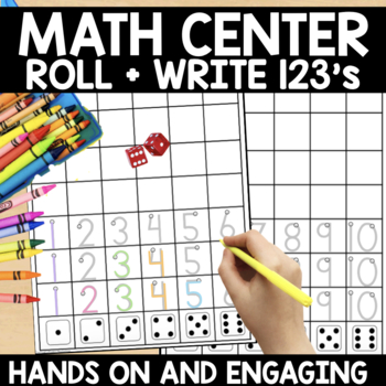 Preview of Handwriting Practice | Numbers 1-10 | ROLL + WRITE Math Center | Tracing
