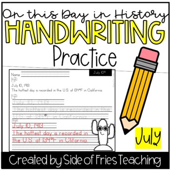 Preview of Handwriting Practice Pages Worksheets July This Day in History