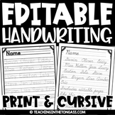 Handwriting Practice Print Cursive EDITABLE Name Writing