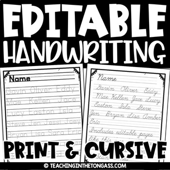 Preview of Handwriting Practice Print Cursive EDITABLE Name Writing Morning Work