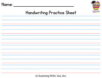 Handwriting Practice Worksheet Red and Blue Lines (Class Set) | TPT