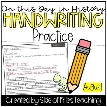 Preview of Handwriting Practice Worksheets Monthly NO PREP: On This Day in History (August)