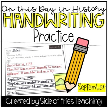 Preview of Handwriting Practice Worksheets Monthly NO PREP: On This Day in History (Sept.)
