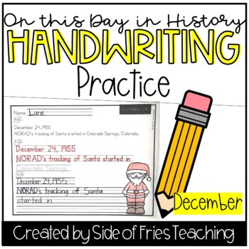 Preview of Handwriting Practice Worksheets Monthly: On This Day in History (December)