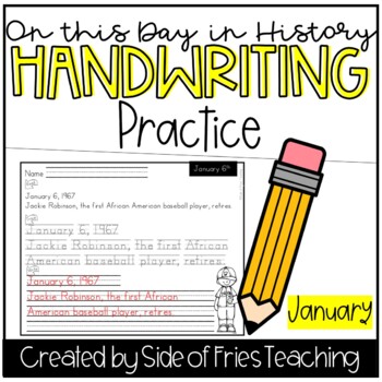 Preview of Handwriting Practice Worksheets Monthly: On This Day in History (January)