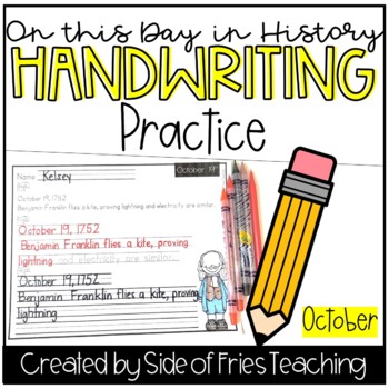 Preview of Handwriting Practice Worksheets Monthly: On This Day in History (October)