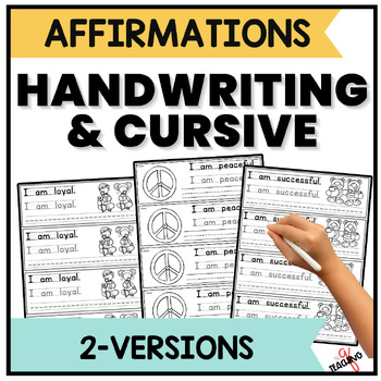 Preview of Handwriting & Cursive Practice Worksheets with Daily Affirmations