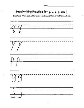 Handwriting Practice For Q Y P G And J By Simple And Fun Tpt