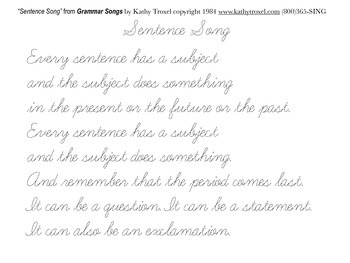 Preview of Handwriting Practice pdf Reproducible - "Sentence Song"
