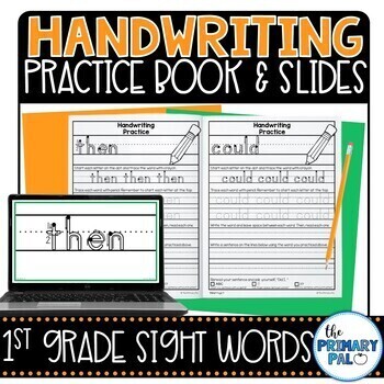 Preview of First Grade Sight Words Handwriting Practice Book and Google Slides