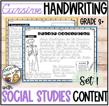 Preview of Handwriting Practice with Social Studies Passages CURSIVE