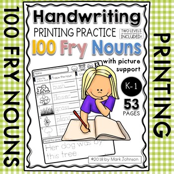Preview of Handwriting Printing Practice: 100 Fry Nouns with Picture Support