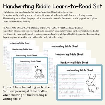 Preview of Handwriting Riddle Learn-To-Read Worksheets