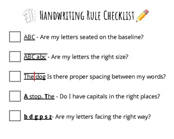 Preview of Handwriting Rules Checklist