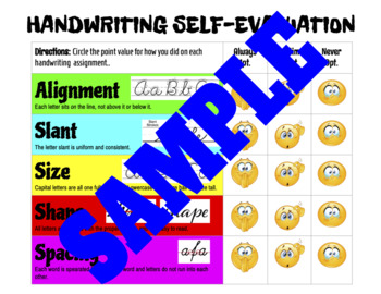 Preview of Handwriting Self-Evaluation Rubric