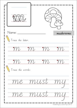 handwriting sight words lowercase letters vic modern cursive font