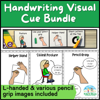 Preview of Handwriting Skills Posture and Grasp Visuals & Desk Strips Bundle
