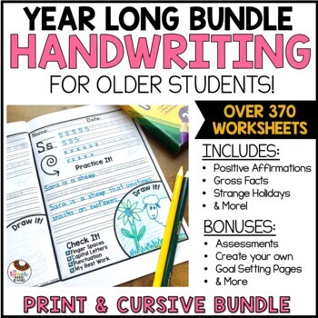 Preview of Handwriting Worksheets | CURSIVE PRINT D'NEALIAN BUNDLE for Older Students