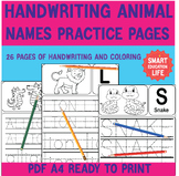 Handwriting animals name Practice Worksheets for 1St grad 