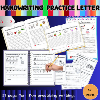 Preview of Handwriting practice worksheets Write the letters A-Z for kids, 2design52pages