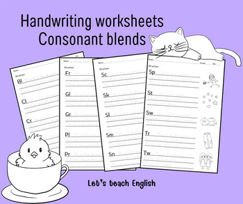 Preview of Handwriting worksheet Consonant blends and digraphs with illustrations