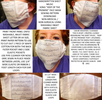 Preview of Handwritten Sheet Music Song Washable Inkjet Fabric Face Mask 2 Sewing Pattern