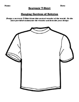 Hanging Gardens of Babylon Souvenir T-Shirt Design Assignment | TpT