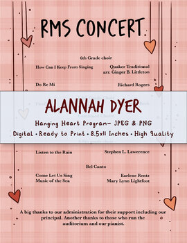 Preview of Hanging Hearts Music Concert Program, Unique, Choir, Edible, Ready to Print