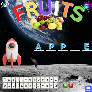 Preview of Spelling Game Fruit vocabulary - PowerPoint Game, No Prep, ESL Activity, hangman