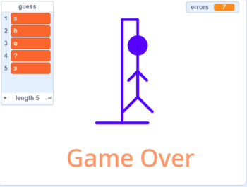 Preview of Hangman game using scratch 3.0