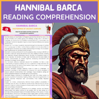 Preview of Hannibal Barca Biography Reading Comprehension | World History Carthage Empire