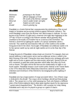 Preview of Hannukah / Chanukkah Cultural Reading in English