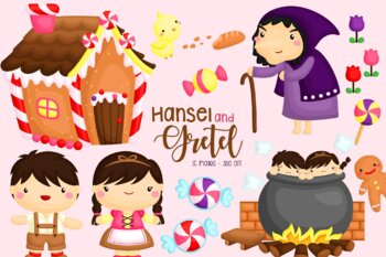 Hansel and Gretel Clipart - Kids Story Clip Art by Inkley Studio