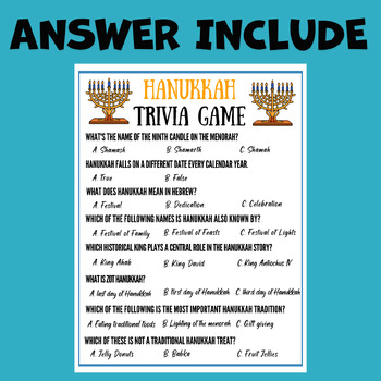 Preview of Hanukkah Activities Trivia riddles Game Unit Sub plans lesson Early finishers