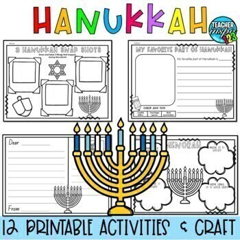 Preview of Holiday Worksheets for Hanukkah Activities - Dreidel - Menorah