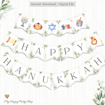 Preview of Hanukkah Banner Banner, Hanukkah Decor, Jewish School, Happy Hanukkah, PRINTABLE