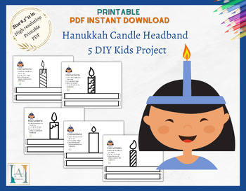 Preview of Hanukkah Candle Headband DIY Kids Project, Printable PDF instant Download