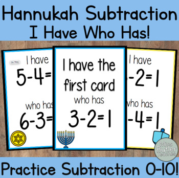 Preview of Hanukkah (Chanukah) Subtraction I Have Who Has Game - Kindergarten, 1st Grade
