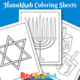 Hanukkah Coloring Sheets x3 - Simple Star of David, Menora